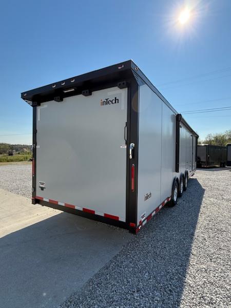 New In-Tech Lite 8.5x32 Race Trailer-18K - Sportsman Gray W/ Black Trim L Base Cabinet, Winch, A/C & WW Cabinet