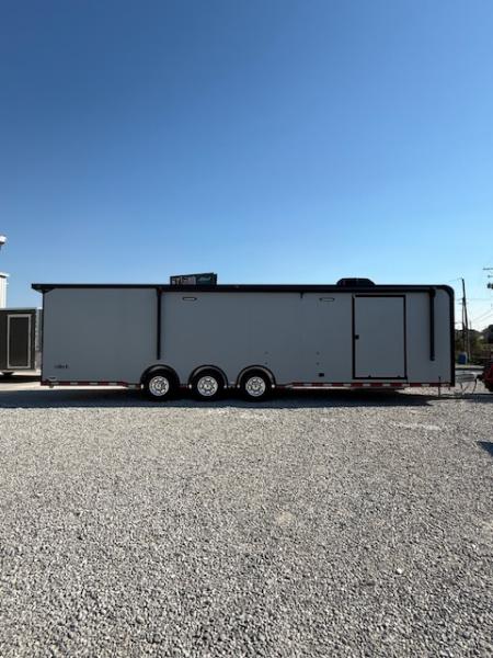 New In-Tech Lite 8.5x32 Race Trailer-18K - Sportsman Gray W/ Black Trim L Base Cabinet, Winch, A/C & WW Cabinet