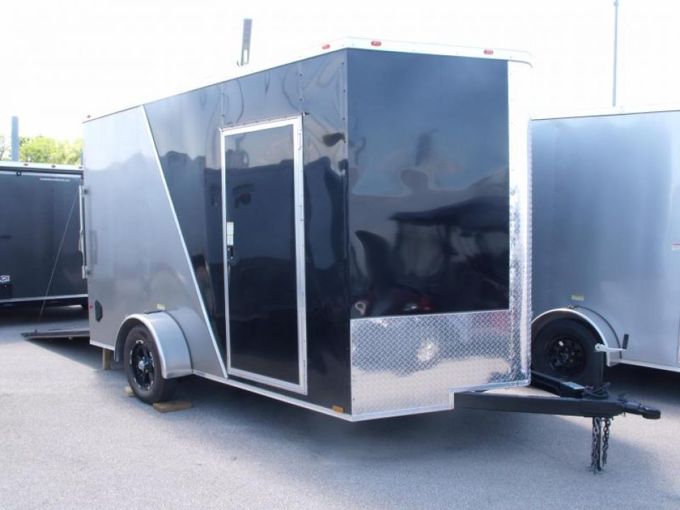 New HUGE SALE WHILE THEY LAST    !!! Enclosed Trailer 7 X 12 Ramp  7'  Interior Insulated Trailer Two Tone Charcoal Frt/ Silver Mist Rear   In Color  Tube Construction