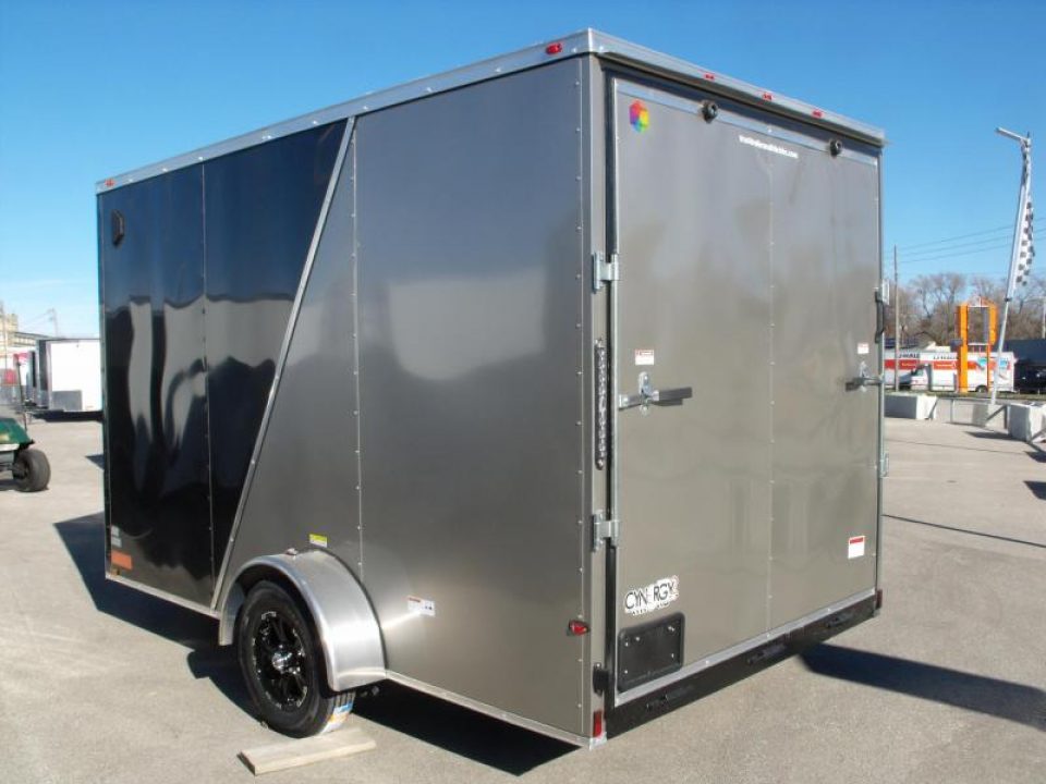 New HUGE SALE WHILE THEY LAST    !!! Enclosed Trailer 7 X 12 Ramp  7'  Interior Insulated Trailer Two Tone Charcoal Frt/ Silver Mist Rear   In Color  Tube Construction