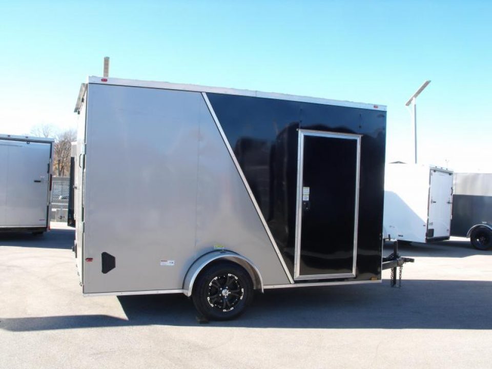 New HUGE SALE WHILE THEY LAST    !!! Enclosed Trailer 7 X 12 Ramp  7'  Interior Insulated Trailer Two Tone Charcoal Frt/ Silver Mist Rear   In Color  Tube Construction