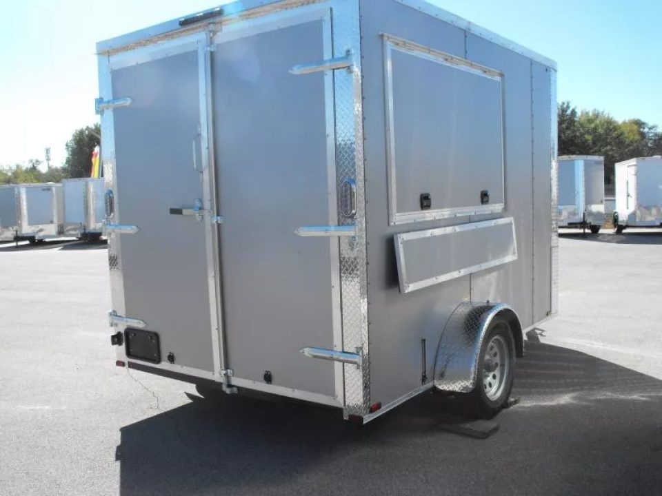 New Enclosed Trailer 7 X 10  Barn Door Concession Window 30 Amp Package Color Silver Mist