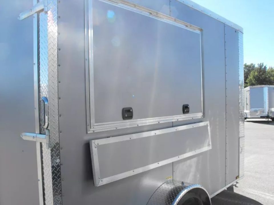 New Enclosed Trailer 7 X 10  Barn Door Concession Window 30 Amp Package Color Silver Mist