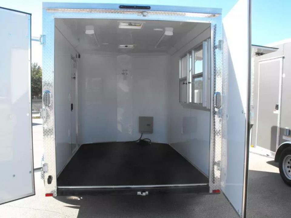 New Enclosed Trailer 7 X 10  Barn Door Concession Window 30 Amp Package Color Silver Mist