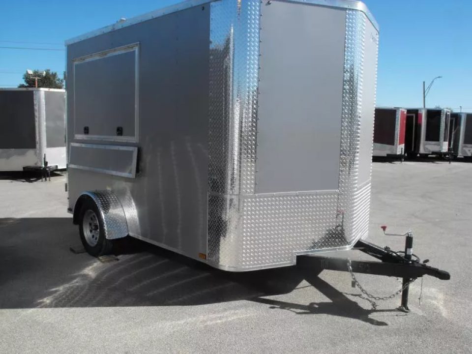 New Enclosed Trailer 7 X 10  Barn Door Concession Window 30 Amp Package Color Silver Mist