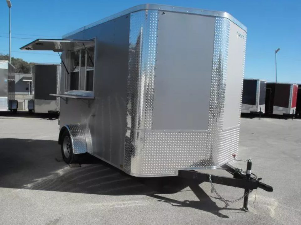 New Enclosed Trailer 7 X 10  Barn Door Concession Window 30 Amp Package Color Silver Mist