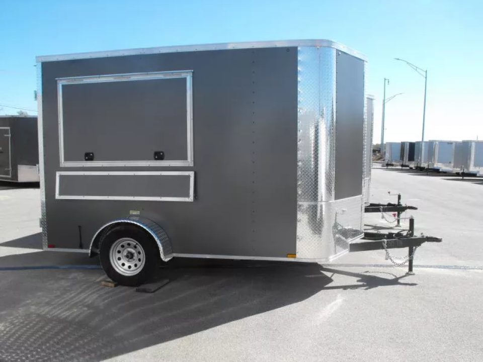 New Enclosed Trailer 7 X 10 barn Door Concession Window 30 Amp Package Color Charcoal