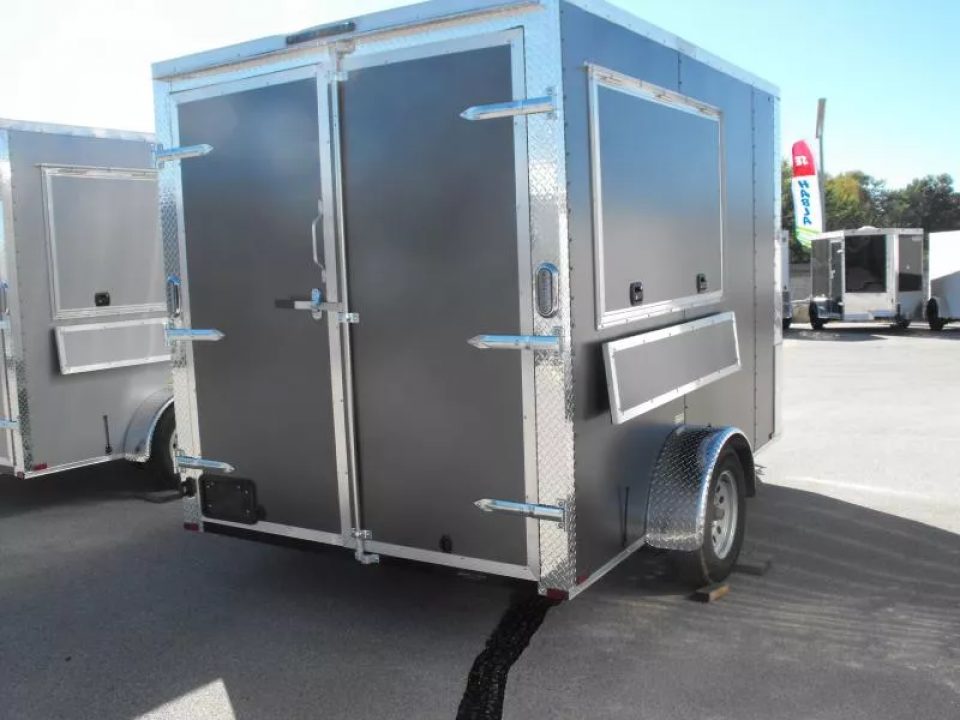 New Enclosed Trailer 7 X 10 barn Door Concession Window 30 Amp Package Color Charcoal