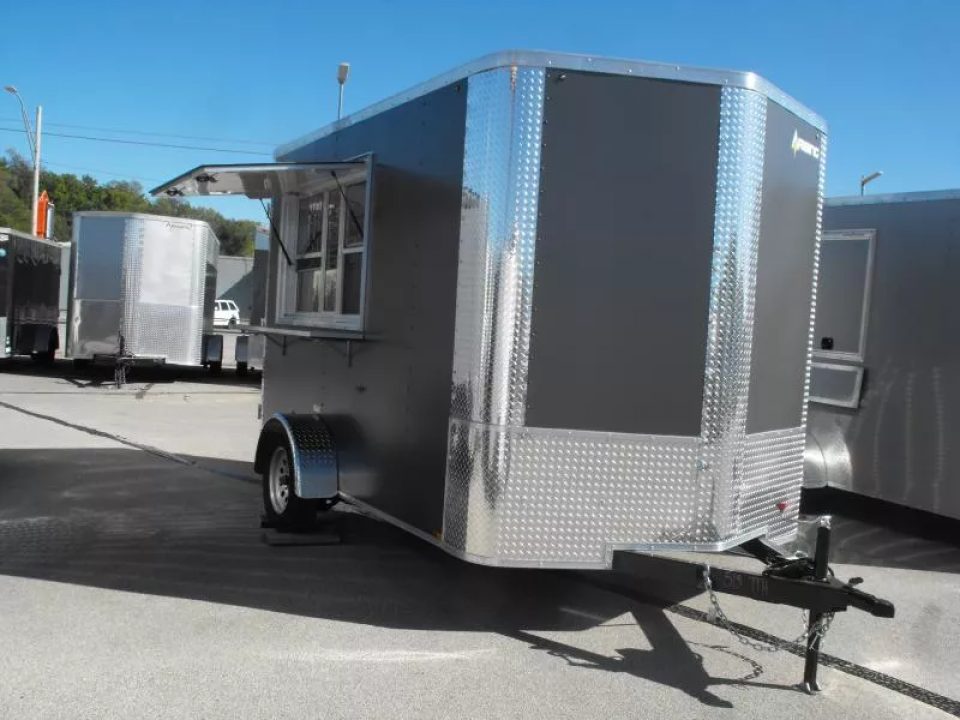 New Enclosed Trailer 7 X 10 barn Door Concession Window 30 Amp Package Color Charcoal