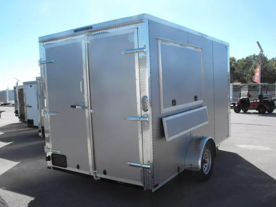 New Enclosed Trailer 7 X 12 Barn Door Concession Window 30 Amp Package Color Silver Mist