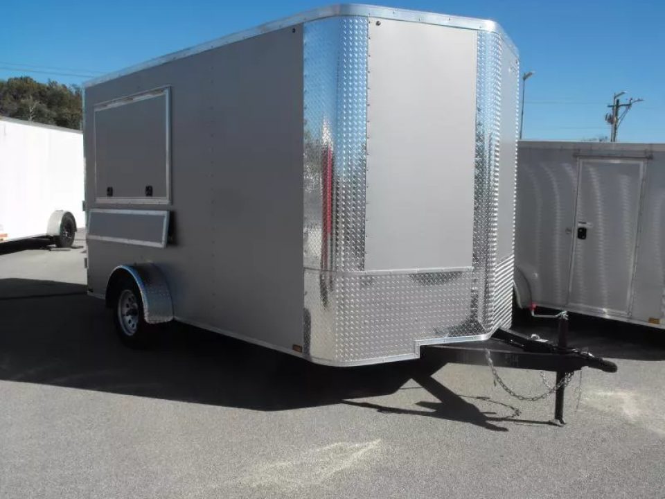 New Enclosed Trailer 7 X 12 Barn Door Concession Window 30 Amp Package Color Silver Mist