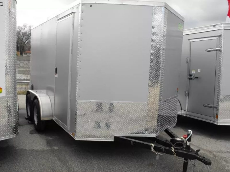 New Enclosed Trailer 7 x 12 BARN DOOR Silver Color 080 Skin 7K _6' 6" Int