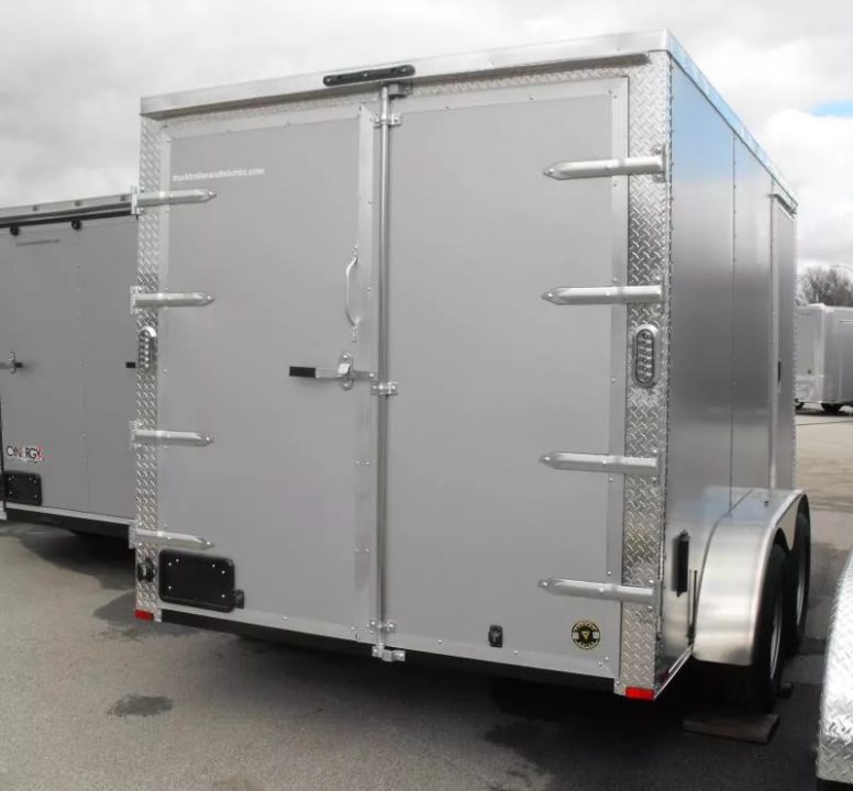 New Enclosed Trailer 7 x 12 BARN DOOR Silver Color 080 Skin 7K _6' 6" Int