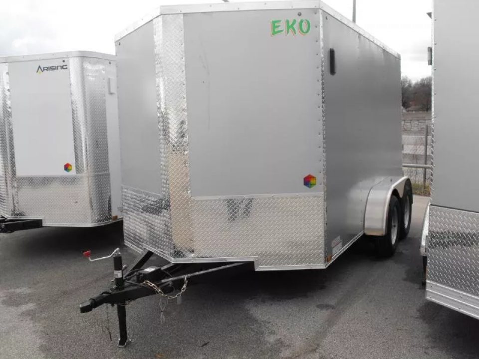 New Enclosed Trailer 7 x 12 BARN DOOR Silver Color 080 Skin 7K _6' 6" Int