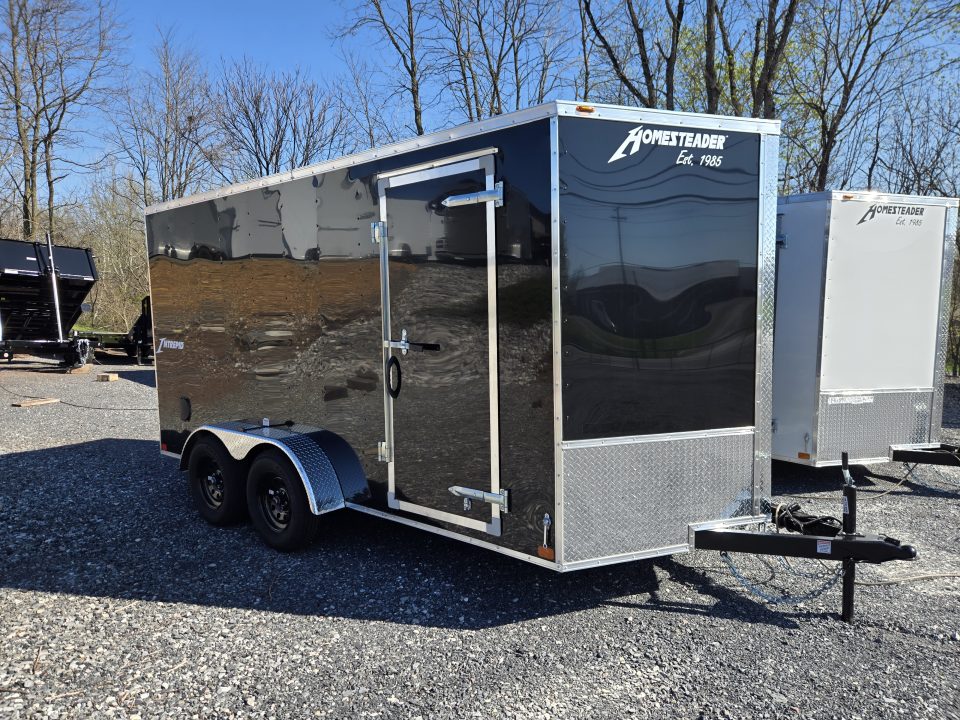 New 7 x 14 Homesteader Intrepid V-Nose Cargo 7k GVWR ***Black PolyCor w/ Ramp Door Package