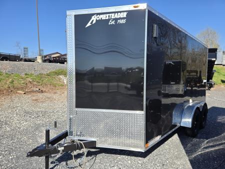 New 7 x 14 Homesteader Intrepid V-Nose Cargo 7k GVWR ***Black PolyCor w/ Ramp Door Package