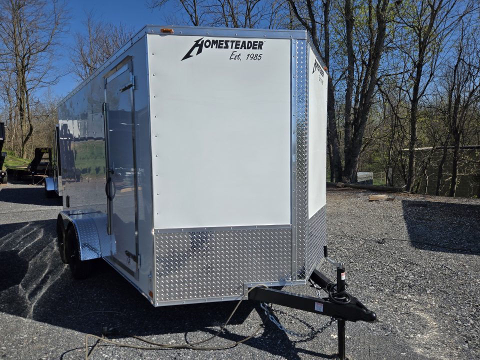 New 7 x 14 Homesteader Intrepid V-Nose Cargo 7k GVWR **White w/ Ramp Door Package