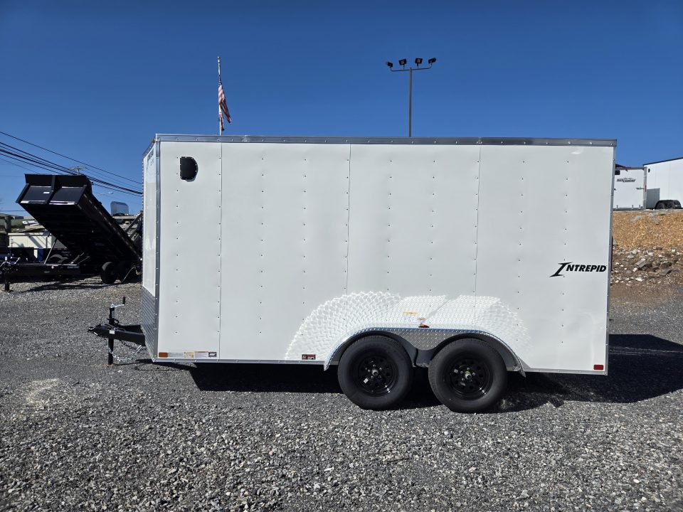New 7 x 14 Homesteader Intrepid V-Nose Cargo 7k GVWR **White w/ Ramp Door Package