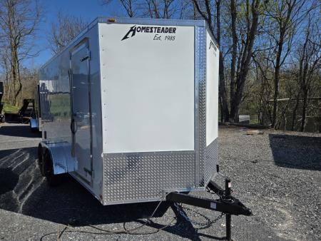 New 7 x 14 Homesteader Intrepid V-Nose Cargo 7k GVWR **White w/ Ramp Door Package