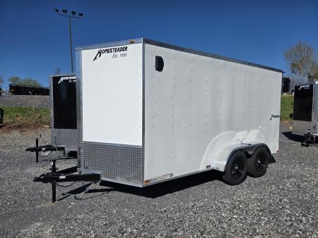 New 7 x 14 Homesteader Intrepid V-Nose Cargo 7k GVWR **White w/ Ramp Door Package