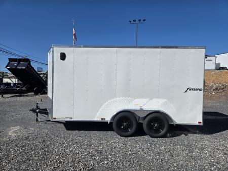 New 7 x 14 Homesteader Intrepid V-Nose Cargo 7k GVWR **White w/ Ramp Door Package