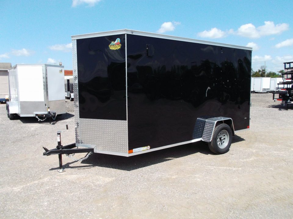 New 2026 Covered Wagon Trailers 6x12 Cargo / Enclosed Trailer / Extra Wide Ramp / 36" RV Side Door / 6'6" Interior / Bed Lined Tongue and Frame / (4) D-Rings / .030 Black Semi-Screwless Exterior