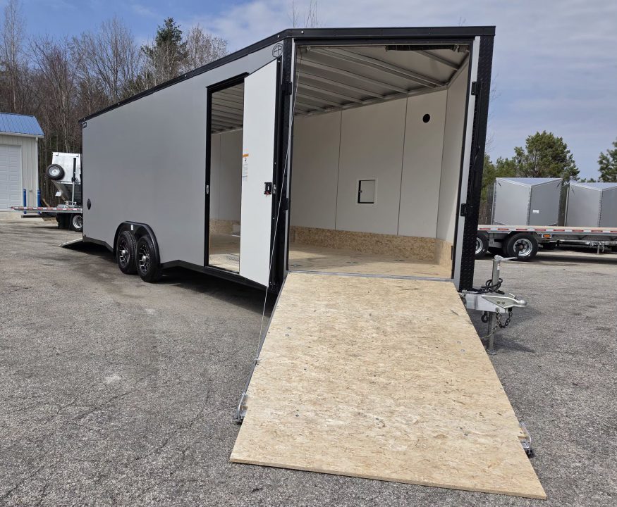 New 8 X 22 CAR H AULER ENCLOSED W/DROP DOWN FRONT RAMP DOOR 5200# TORSION AXLES