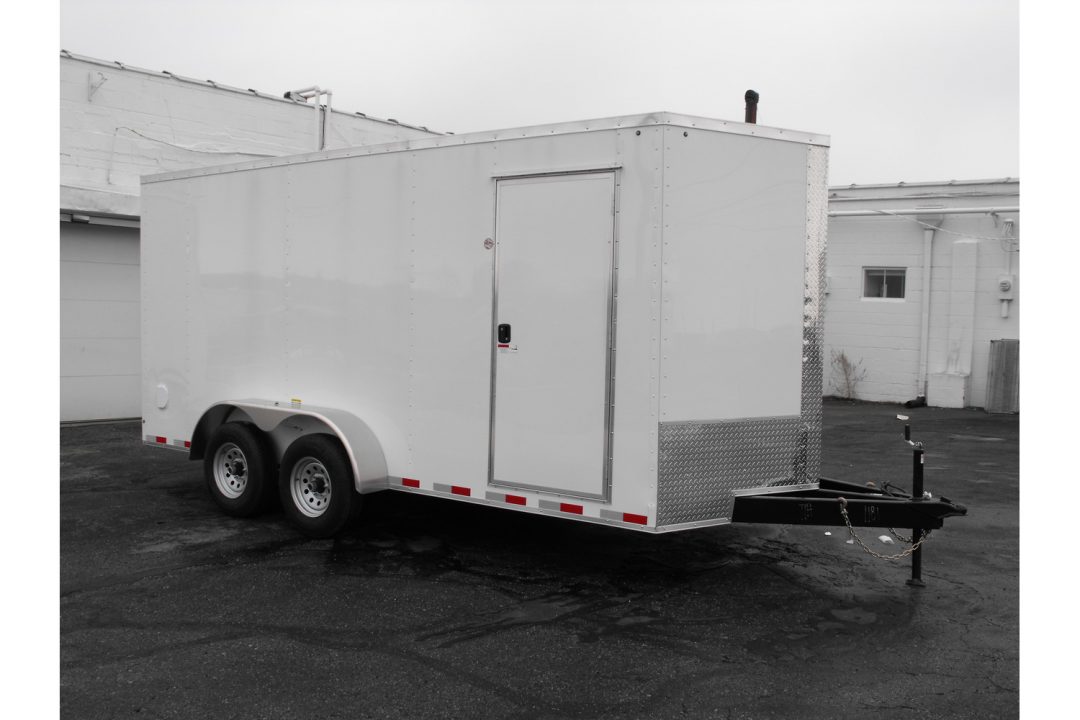 New Enclosed Trailer 7 X 16 RAMP DOOR 7' Interior Height Color White 080 SKIN 10400 GVWR