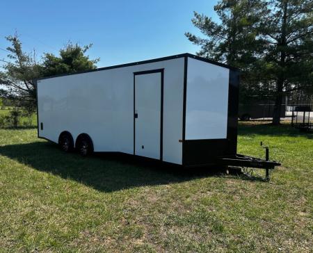 New 2026 Rock Solid 8.5x24 7'6  Interior Car Hauler-5200LB Torsion Axle-White- Blackout-Enclosed Car Hauler