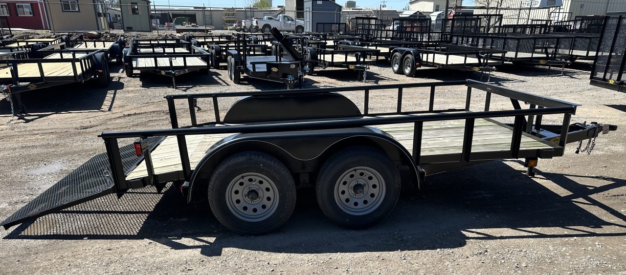 New 2025 Road Boss 83"x12' Bumper Pull w/3' Gate, Dove & Pipe Top rail Utility Trailer