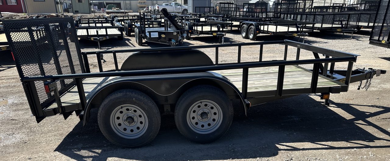 New 2025 Road Boss 83"x12' Bumper Pull w/3' Gate, Dove & Pipe Top rail Utility Trailer