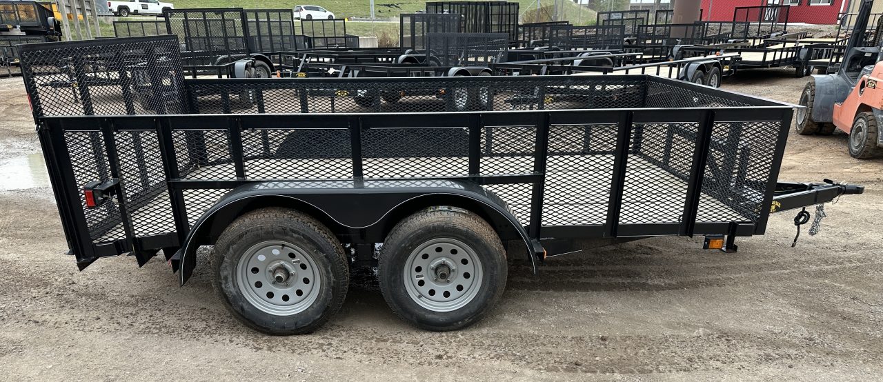 New 2025 Road Boss 83"x12' Bumper Pull w/3' Gate, Dove Tail & 2' Mesh Sides Utility Trailer