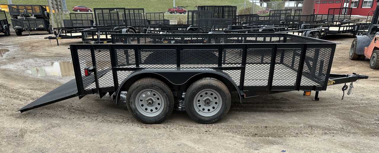New 2025 Road Boss 83"x12' Bumper Pull w/3' Gate, Dove Tail & 2' Mesh Sides Utility Trailer