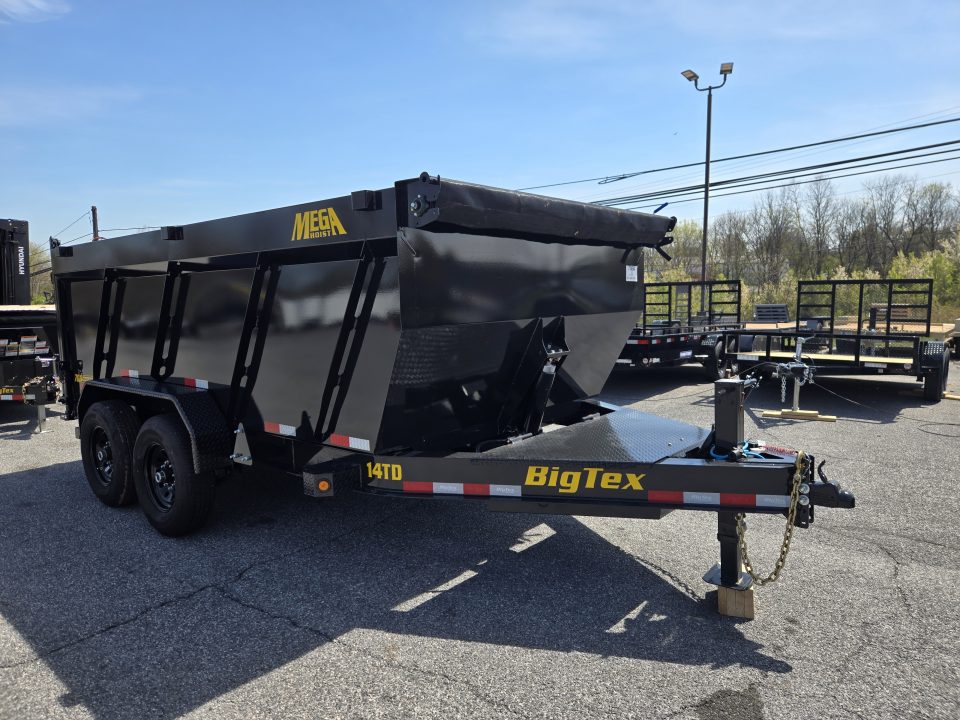 New 7 x 14 Big Tex Low Pro 14TD 4' High Sides Telescopic Dump Trailer 15.4K****MEGA HOIST Lift, 7 Gauge Floor, Batt Charger, Stab Jacks