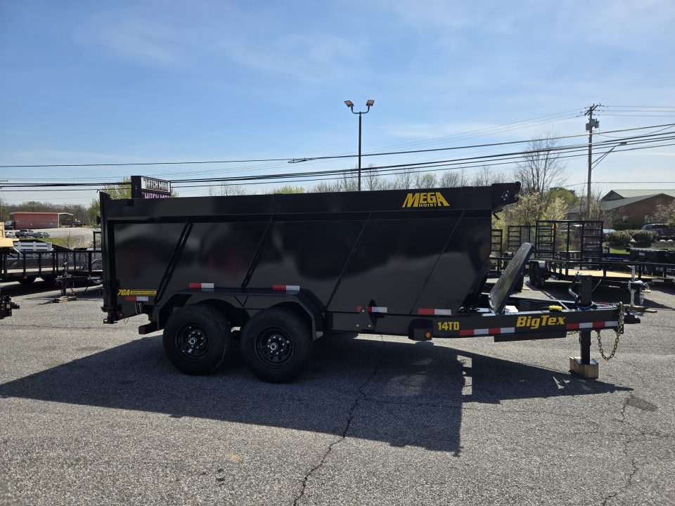 New 7 x 14 Big Tex Low Pro 14TD 4' High Sides Telescopic Dump Trailer 15.4K****MEGA HOIST Lift, 7 Gauge Floor, Batt Charger, Stab Jacks