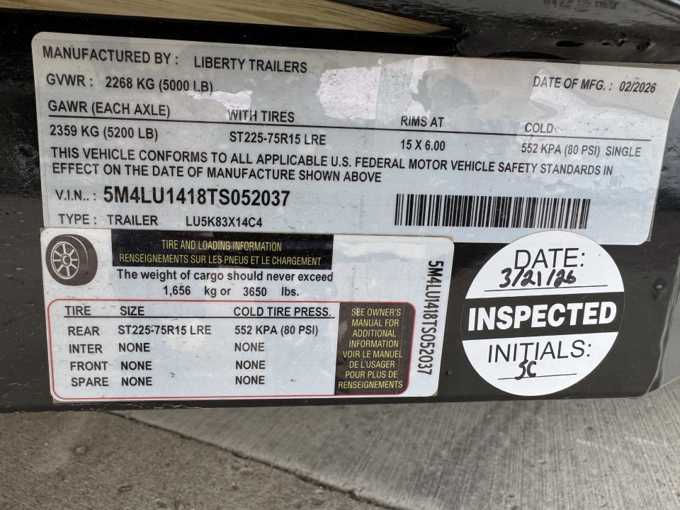 New 2026 Liberty LU14 5k Utility Trailer
