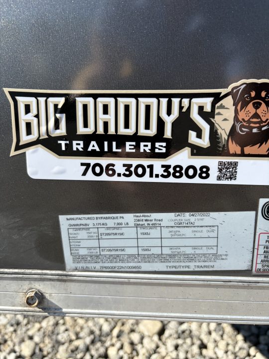 Used 2022 Haul-About 7X14 Enclosed Trailer, 7' 6" Interior Height, Cargo Bran Doors, 7K GVWR