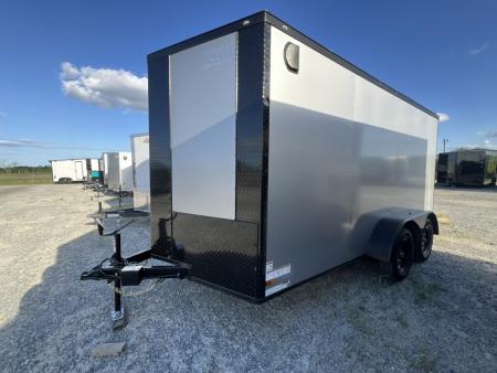 New 2026 Titanium 7x14 TA Enclosed Cargo Trailer Silver Polycore Blackout Package