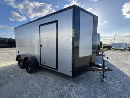New 2026 Titanium 7x14 TA Enclosed Cargo Trailer Silver Polycore Blackout Package