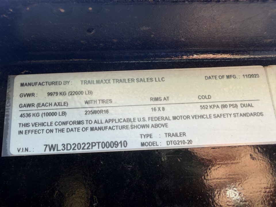 Used #000910 USED 2023 TRAIL MAXX 20 X 102 DUAL TANDEM 20K DECKOVER DUMP TRAILER
