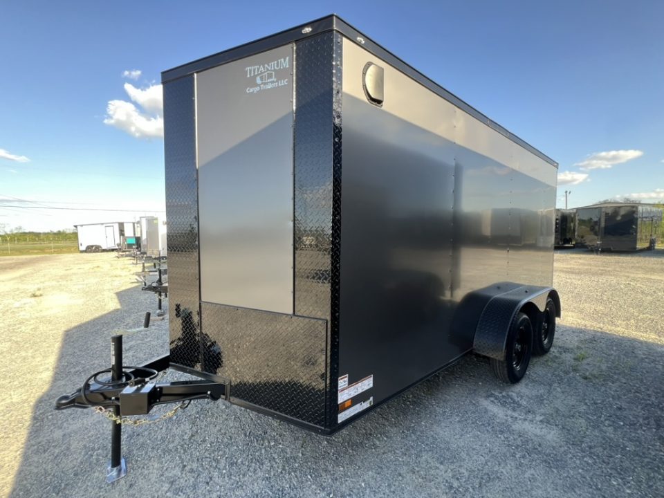 New 2026 Titanium 7x14 TA Enclosed Cargo Trailer Charcoal Polycore Blackout Package