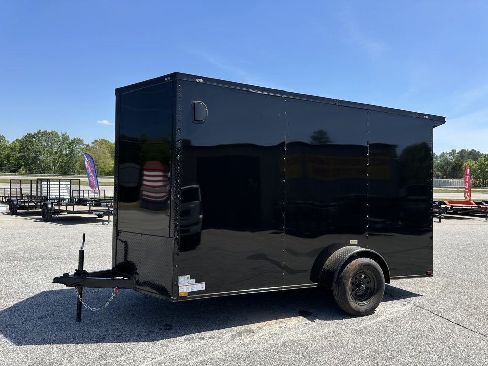 New 2026 6X12 SINGLE AXLE ENCLOSED TRAILER WITH REAR SPOILER, BLACKOUT PACKAGE AND 7' ROOF