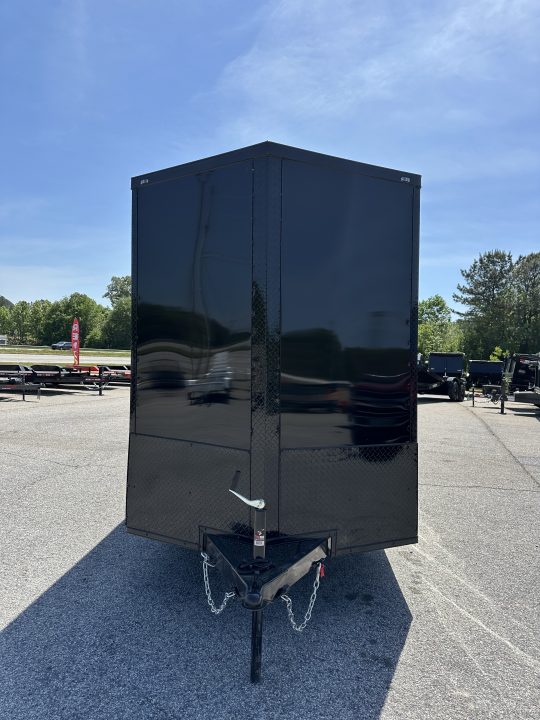 New 2026 6X12 SINGLE AXLE ENCLOSED TRAILER WITH REAR SPOILER, BLACKOUT PACKAGE AND 7' ROOF