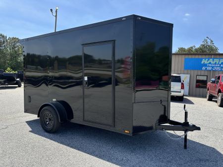 New 2026 6X12 SINGLE AXLE ENCLOSED TRAILER WITH REAR SPOILER, BLACKOUT PACKAGE AND 7' ROOF