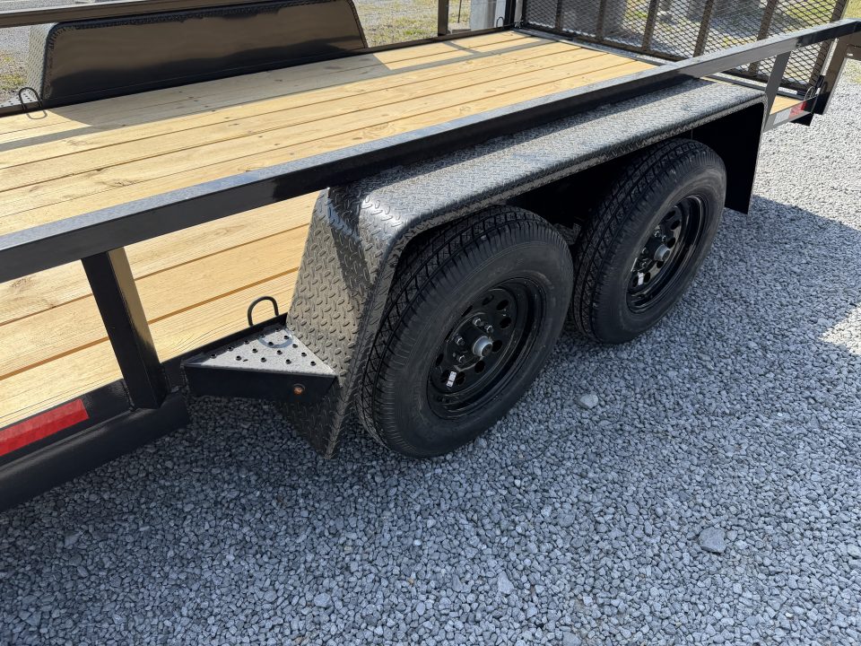 New 2026 Down 2 Earth 82X16 Utility Trailer, Tube Top Rail, Spring Assist Tube Gate, Tread-plate Fenders