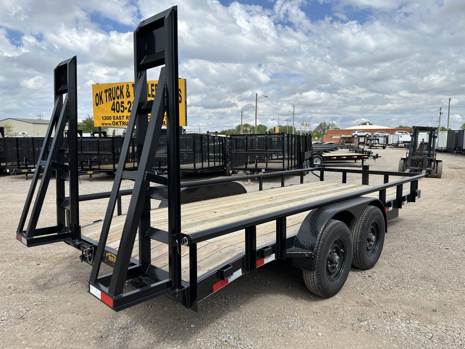 New 2025 Road Boss 83" x 18' Heavy Duty, Pipe Top & Stand Up Ramp Equipment Trailer