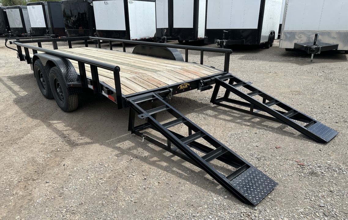 New 2025 Road Boss 83" x 18' Heavy Duty, Pipe Top & Stand Up Ramp Equipment Trailer