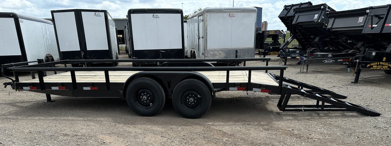 New 2025 Road Boss 83" x 18' Heavy Duty, Pipe Top & Stand Up Ramp Equipment Trailer