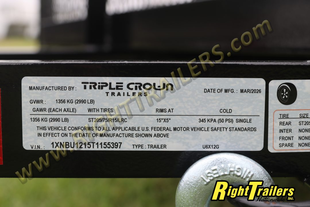 New 2026 6X12 Triple Crown Utility Trailer