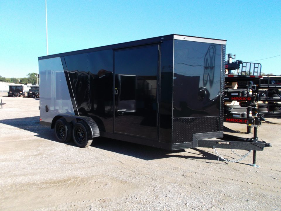 New 2026 Covered Wagon Trailers 7x16 Cargo Trailer / Enclosed Trailer / 6'6" Interior / Extra Wide Ramp / 48" RV Door / Black & Silver Slant Package / Black Out Package